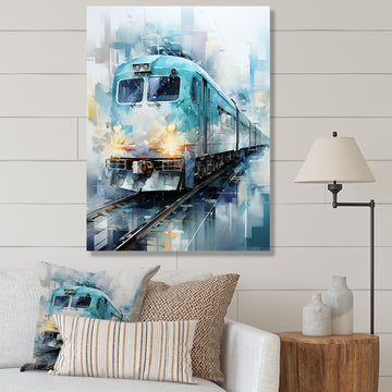 Teal Train Geometric Momentum I - Train Canvas Wall Art